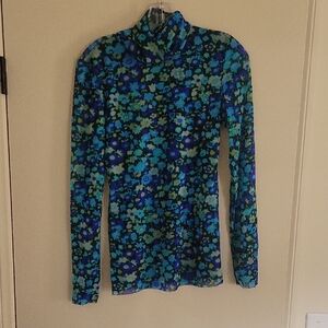 Ganni Blue and Green Floral Long Sleeve Top